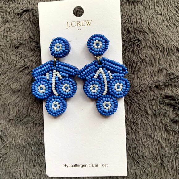 J. Crew Factory Beaded Drop Statement Earrings Blue and White - Picture 2 of 3
